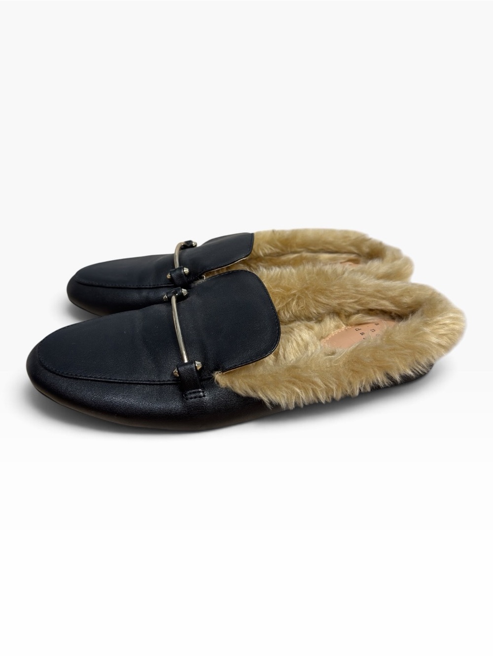A New Day Black Faux Fur Lined Horsebit Mule Loafers Women’s Size 9 Cozy Shoes